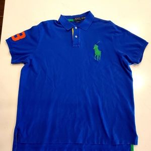 Polo BIG PONY Ralph Lauren Mens Custom Fit Mesh Polo - Blue